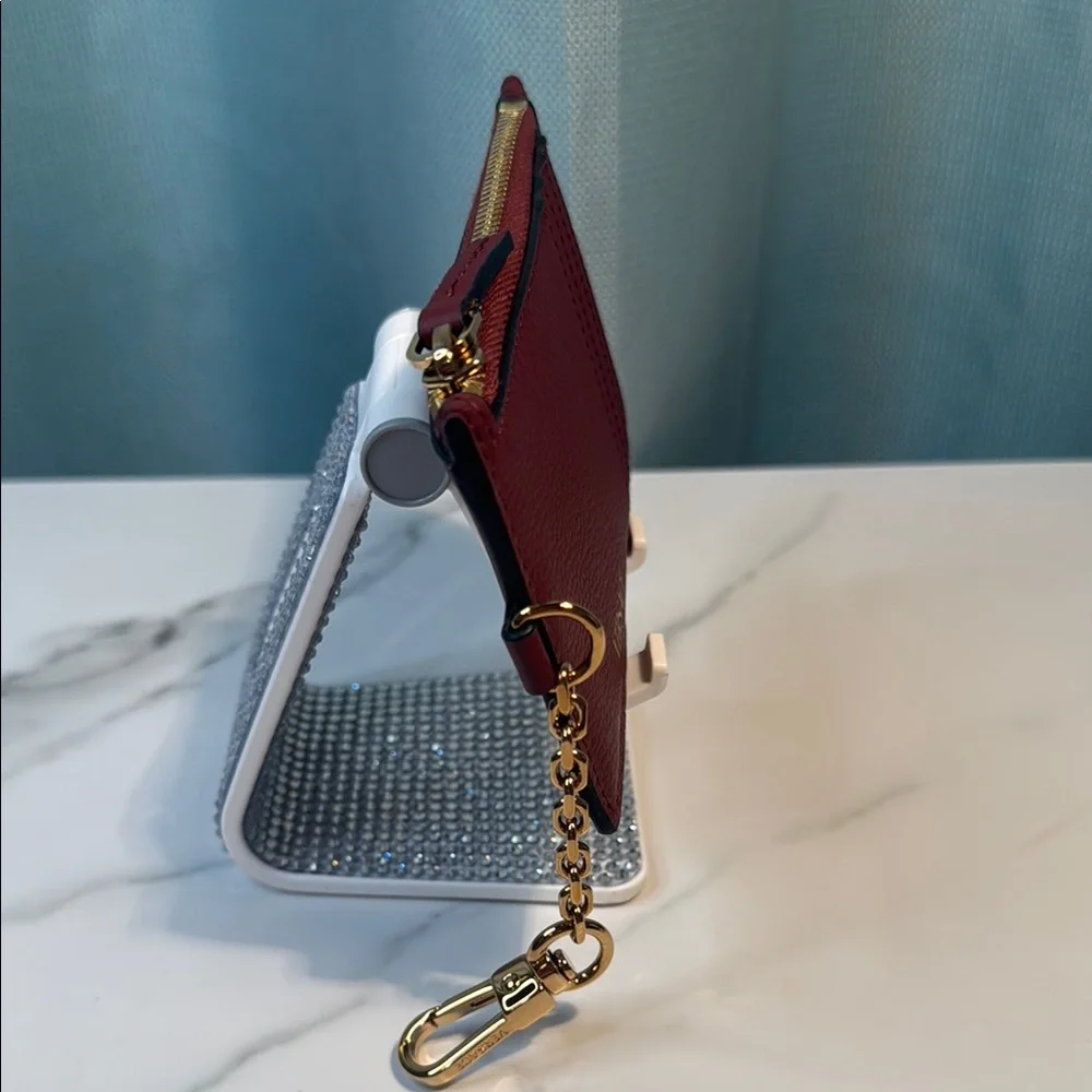 Versace Maroon Leather Card Holder with Gold Keychain Full Inclusion - Picture 5 of 6